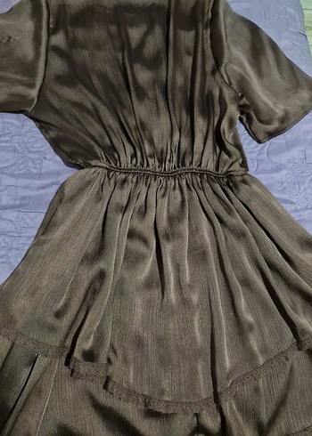 V Yaka Düğmeli Kahverengi Mini Elbise - Görsel 9