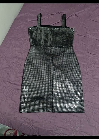 Payetli gümüş lame Midi Abiye Elbise - Görsel 2