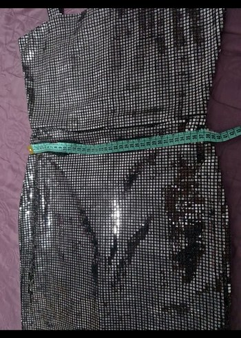 Payetli gümüş lame Midi Abiye Elbise - Görsel 3