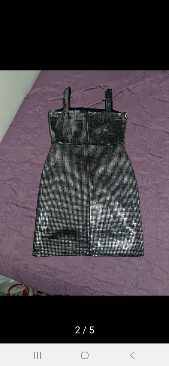 Payetli gümüş lame Midi Abiye Elbise - Görsel 2