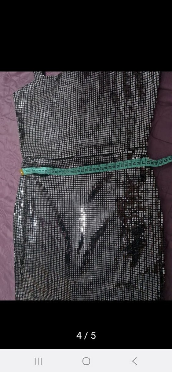 Payetli gümüş lame Midi Abiye Elbise - Görsel 3