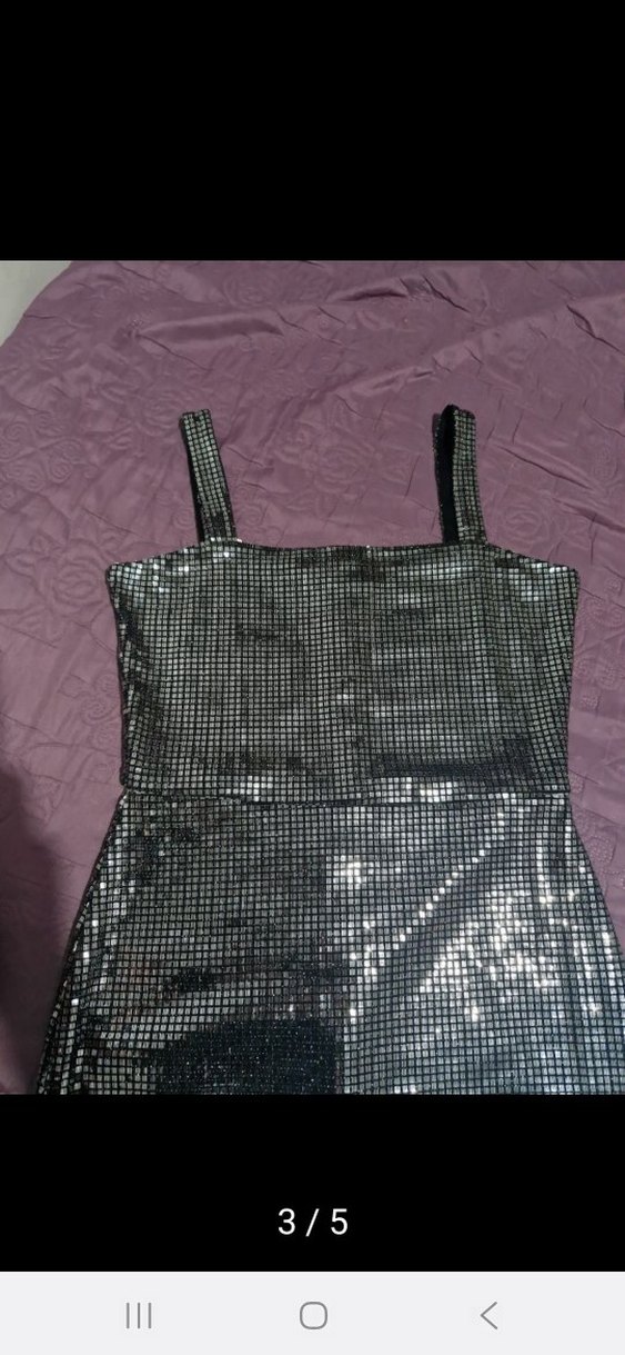 Payetli gümüş lame Midi Abiye Elbise - Görsel 4