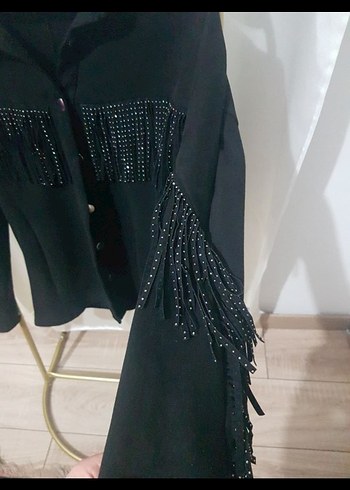 Siyah Uzun Kadın Süet Ceket - Görsel 6