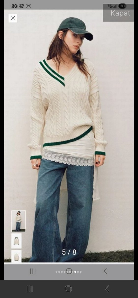 Zara Örgü V Yaka Salaş Kazak - Görsel 4