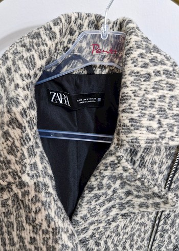 leopar Desenli Gri Mini Kadın Kaban - Görsel 2