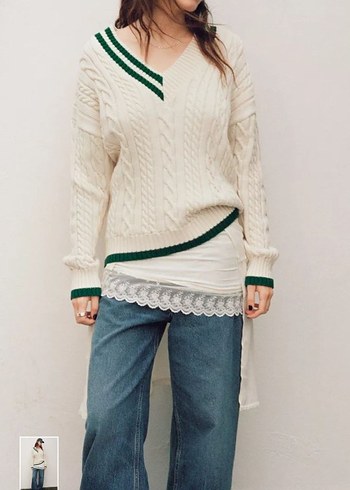 Zara Örgü V-Yaka Kadın Kazak - Görsel 8