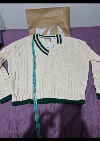 Zara Örgü V-Yaka Kadın Kazak - Görsel 4