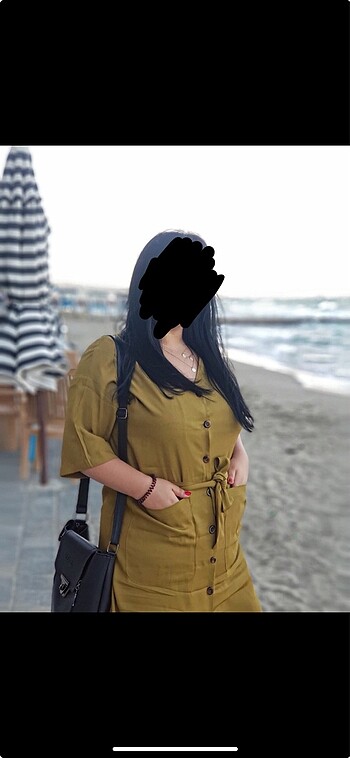 xl Beden HAKİ YEŞİLİ DÜĞMELİ ELBİSE
