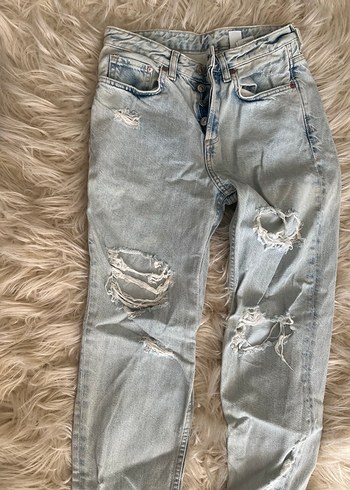 Zara Düğmeli Gri Bol Kesim Kadın Kot Pantolon