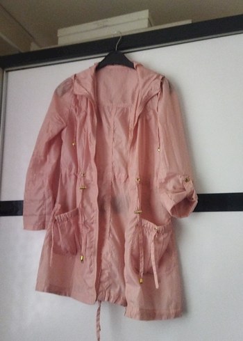 Pembe Düğmeli Midi Yağmurluk - Görsel 2