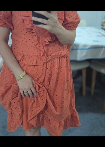 Turuncu Fisto Elbise - Görsel 6