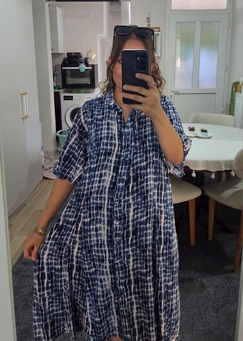 Lacivert V Yaka Elbise - Görsel 4