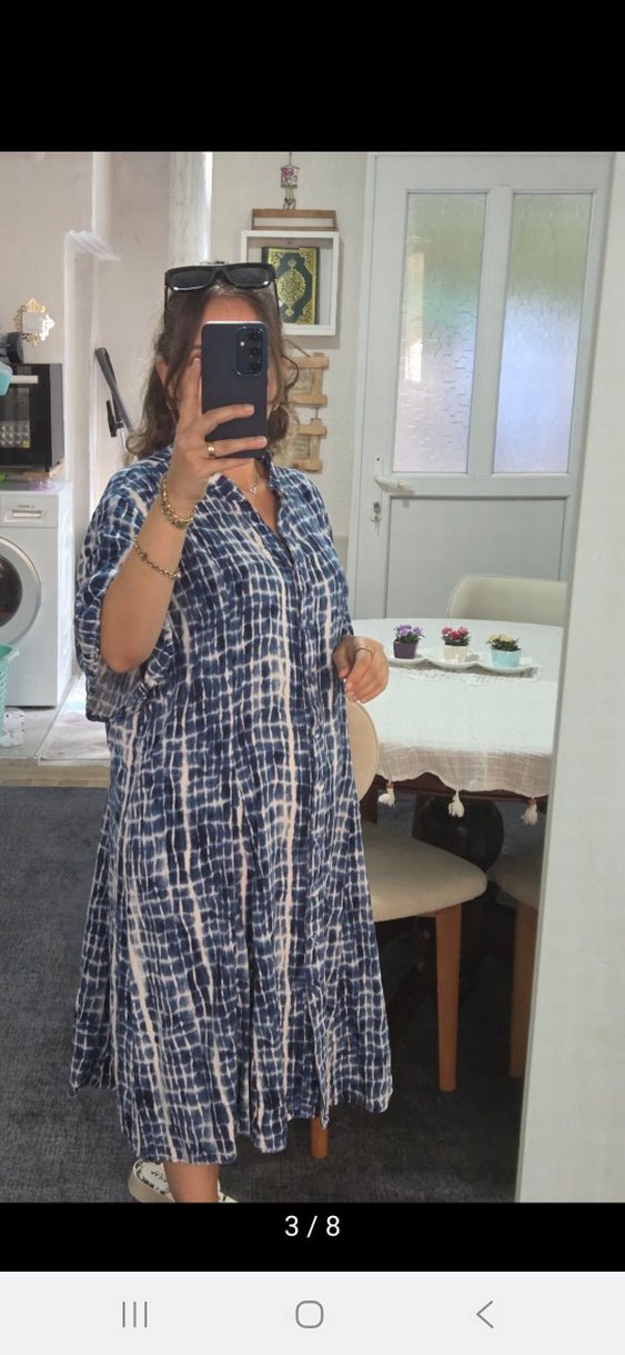 Lacivert V Yaka Elbise - Görsel 3