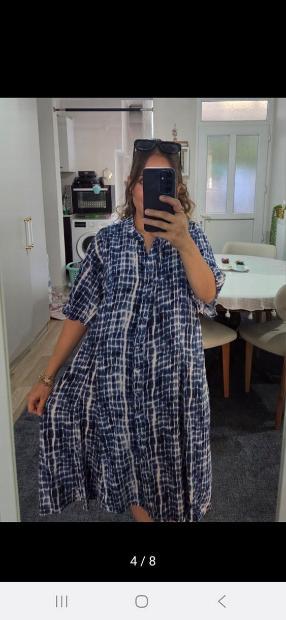 Lacivert V Yaka Elbise - Görsel 4