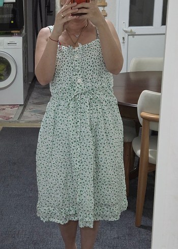 Desenli Midi Askılı Rahat Elbise - Görsel 4