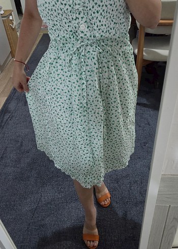 Desenli Midi Askılı Rahat Elbise - Görsel 3