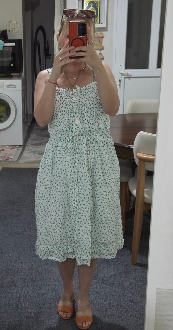 Desenli Midi Askılı Rahat Elbise - Görsel 4