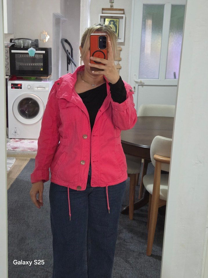 Pembe İnce Kot Ceket - Görsel 5