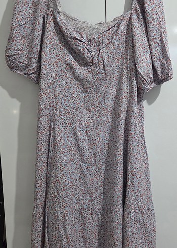 Turuncu Çiçekli Mavi Elbise - Görsel 6