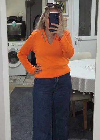 Turuncu V Yaka Kadın Triko - Görsel 6