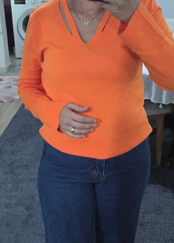 Turuncu V Yaka Kadın Triko - Görsel 7