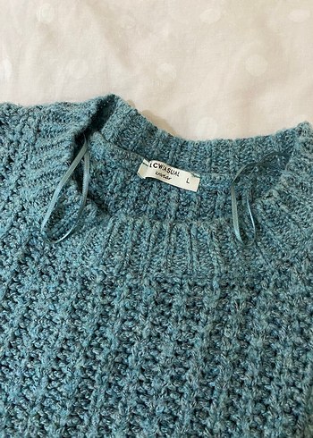 Bohem Tarzında Turkuaz Boğazlı Triko Kazak - Görsel 2