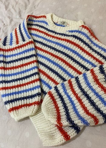 Çizgili Bohem Kadın Triko Kazak - Görsel 2