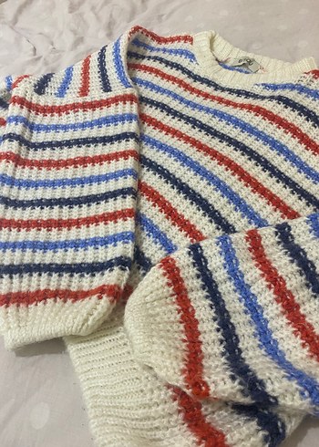 Çizgili Bohem Kadın Triko Kazak - Görsel 3