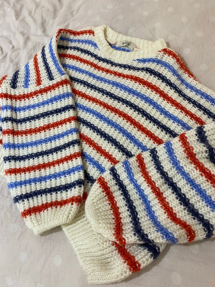 Çizgili Bohem Kadın Triko Kazak - Görsel 2