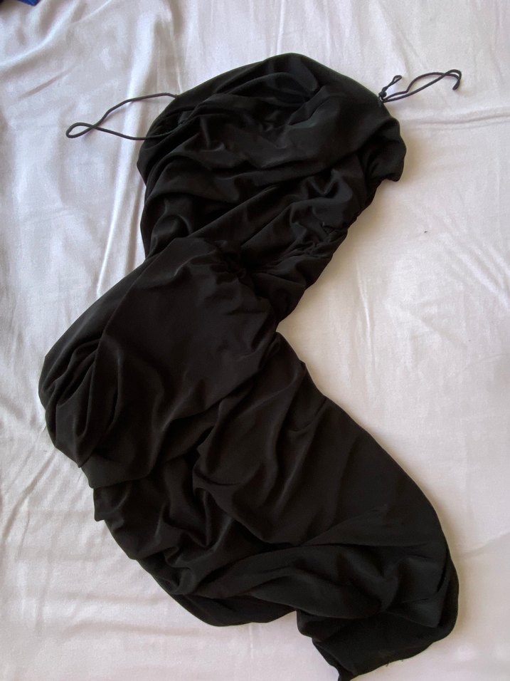 Siyah Drapeli Mini Straplez Elbise - Görsel 2