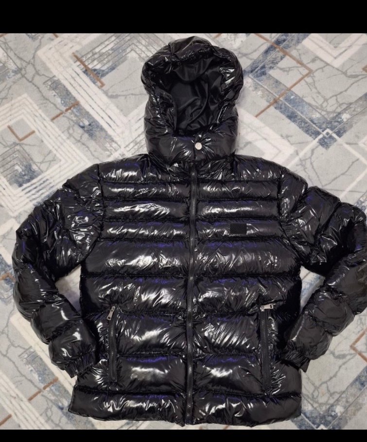 Erkek Siyah Kapüşonlu Parlak Mont - Görsel 2