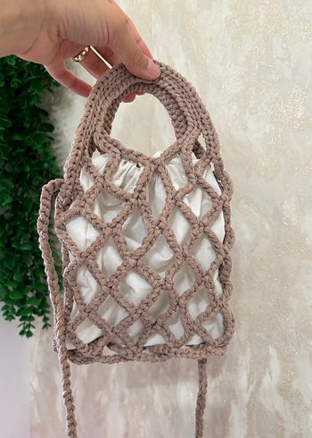 Bej Örgü Dantel Detaylı Bohem Kadın Çanta - Görsel 2