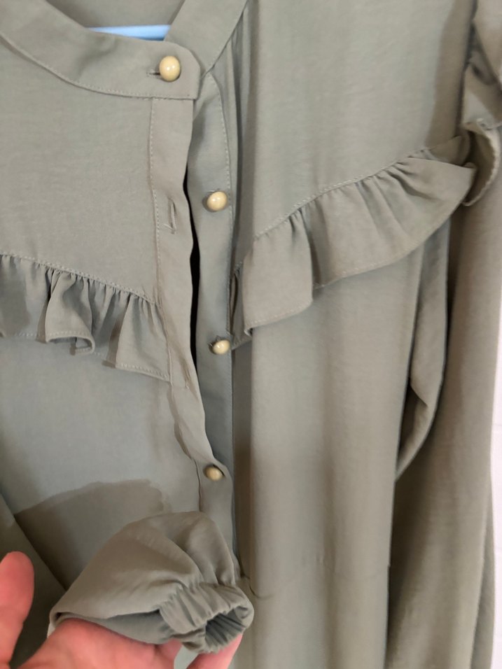 Uzun Keten Elbise, Fırfırlı, Salaş Kesim - Görsel 3