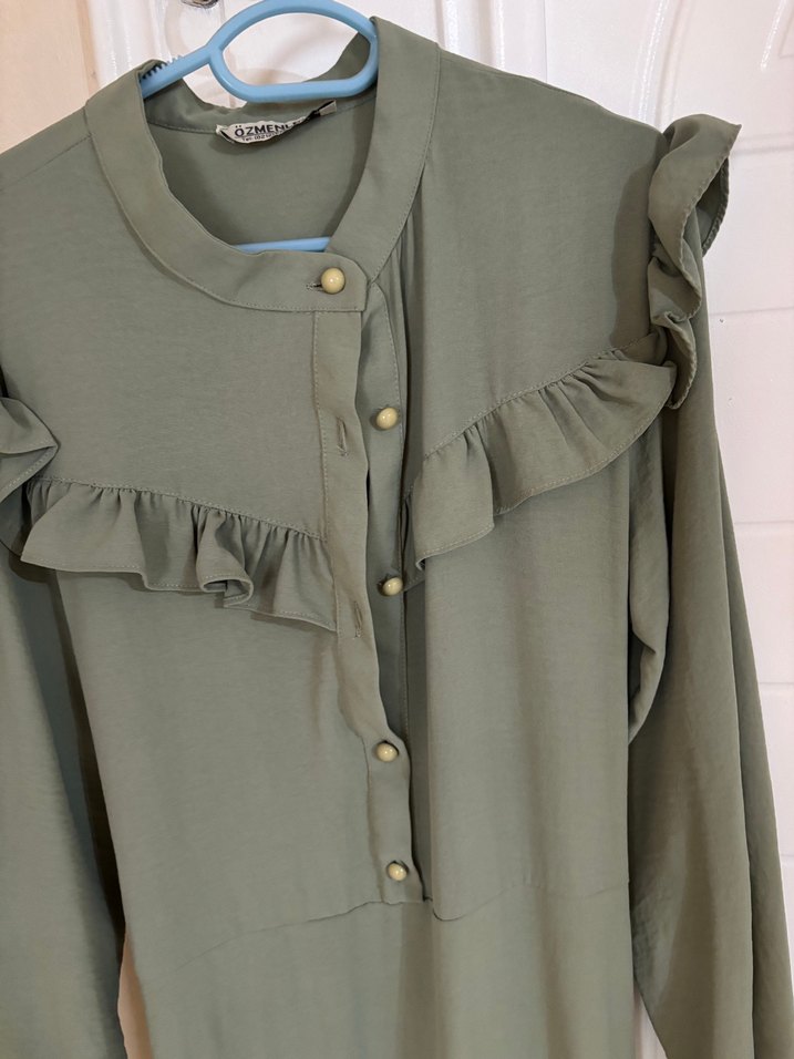 Uzun Keten Elbise, Fırfırlı, Salaş Kesim - Görsel 2