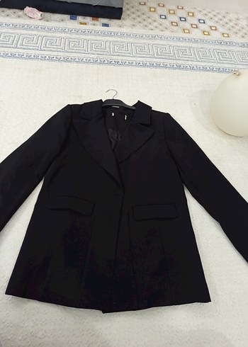 Düğmeli Siyah Kadın Uzun Ofis Kabanı - Görsel 2