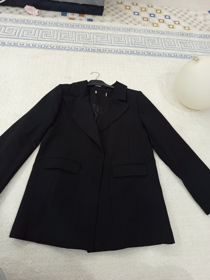 Düğmeli Siyah Kadın Uzun Ofis Kabanı - Görsel 2