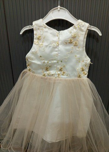 Kız Çocuk Nakışlı Bej Fırfırlı Elbise - Görsel 3