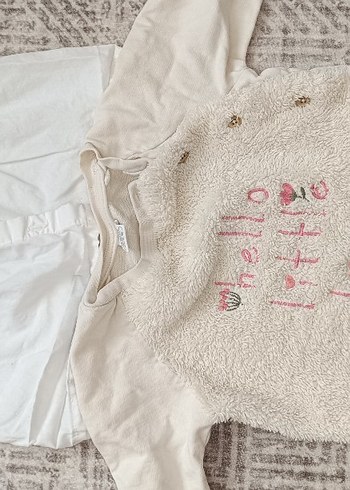 Nakışlı Bebek Kız Takımı Beyaz Pastel