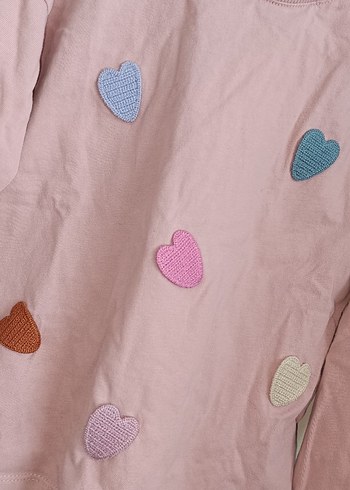 Zara Nakışlı Kalp Detaylı Pembe Kız Kazak