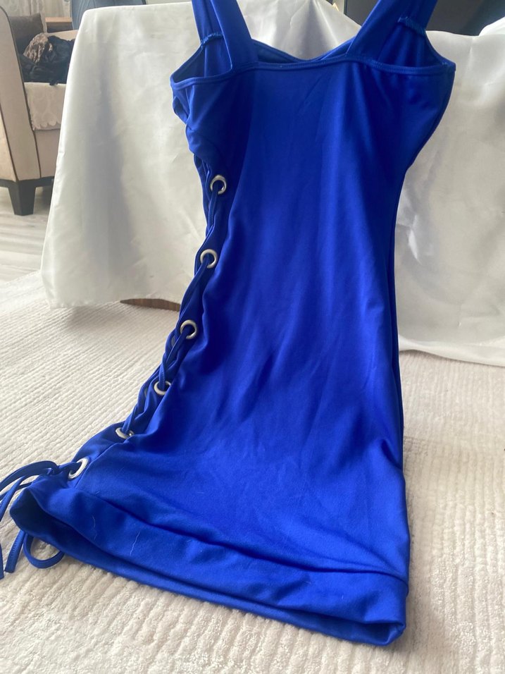 Mavi  Mini Elbise - Görsel 4