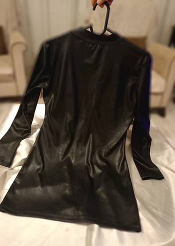 Kadın Siyah Deri mini elbise - Görsel 2