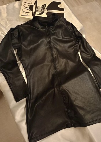 Kadın Siyah Deri mini elbise - Görsel 4