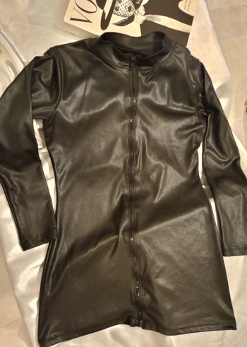 Kadın Siyah Deri mini elbise - Görsel 7