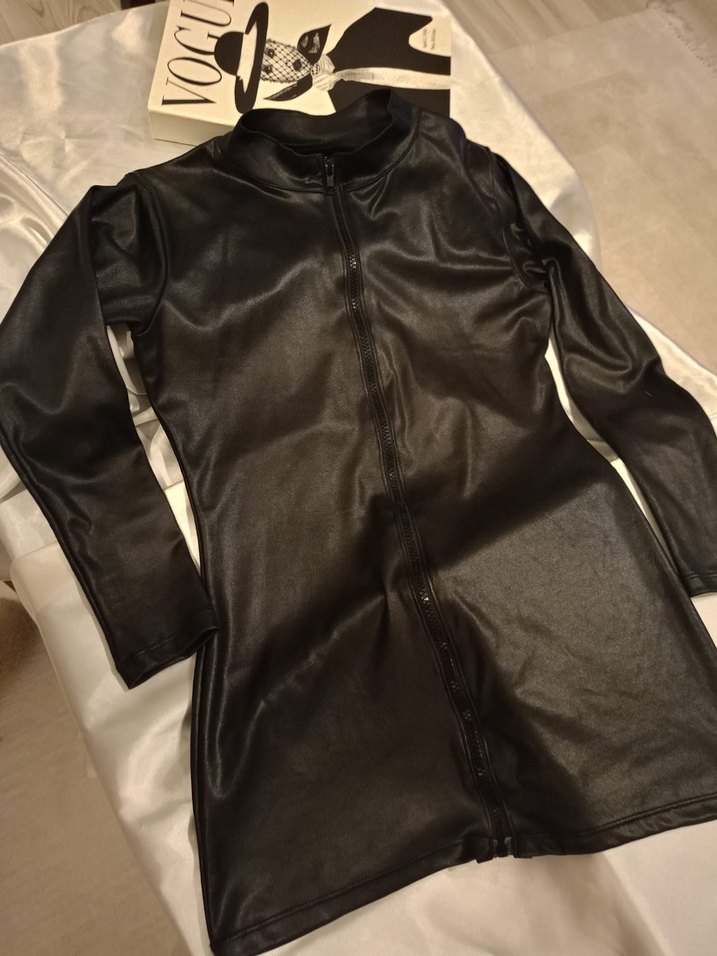 Kadın Siyah Deri mini elbise - Görsel 4