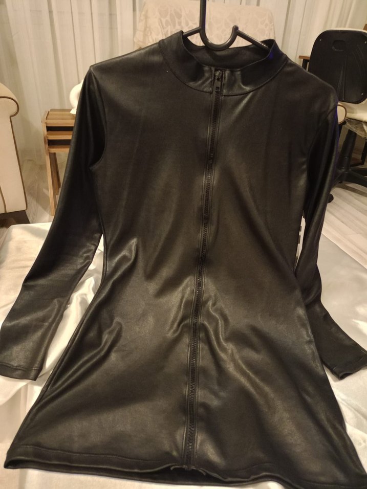 Kadın Siyah Deri mini elbise - Görsel 5