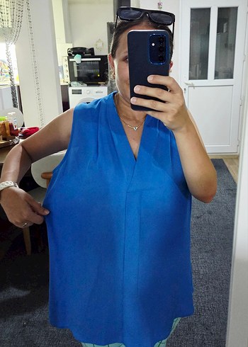 xl Beden mavi Renk Mavi V Yakalı Kolsuz Kadın Bluz