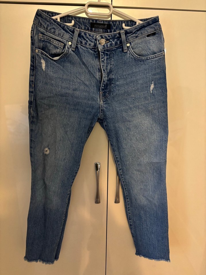 Mavi Bol Kesim Midi Kot Pantolon - Görsel 2