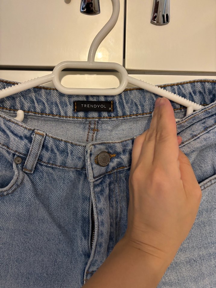 Trendyok Kadın Gri Mavi  Bol Kesim Denim Pantolon - Görsel 3