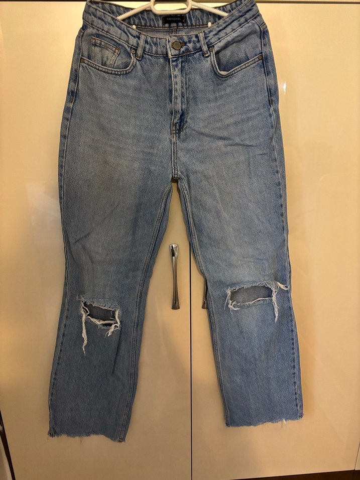 Trendyok Kadın Gri Mavi  Bol Kesim Denim Pantolon - Görsel 2