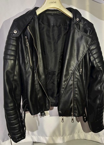 Kadın Siyah Deri Biker Ceket